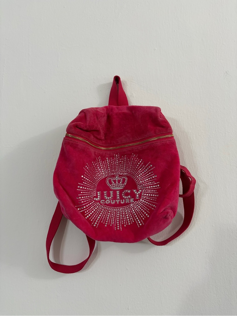 Juicy Couture Hot Pink Velour Rhinestone Crown Mini Backpack Y2K Bag Black Label